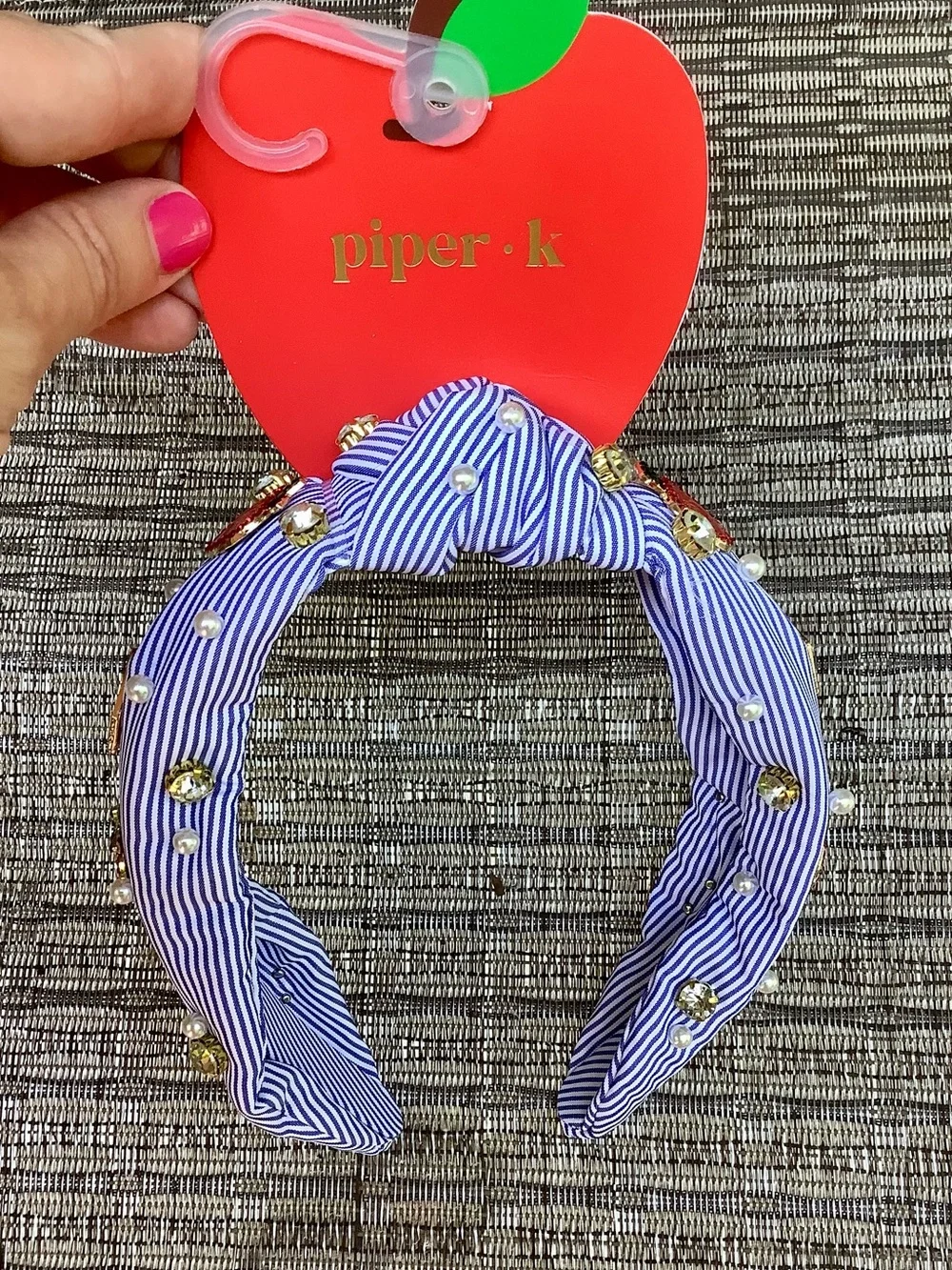 NWT Piper K Striped Knotted Headband Blue White Striped Back to School Apple